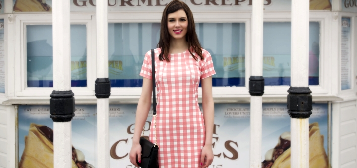 Coral crepe gingham pocket dress from Select: £14.00
