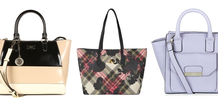 Tote bags (l-r) from DKNY, Vivienne Westwood (both at Cruise) and New Look