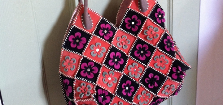 Handmade patchwork suede handbag at SaiGon With Love on Etsy