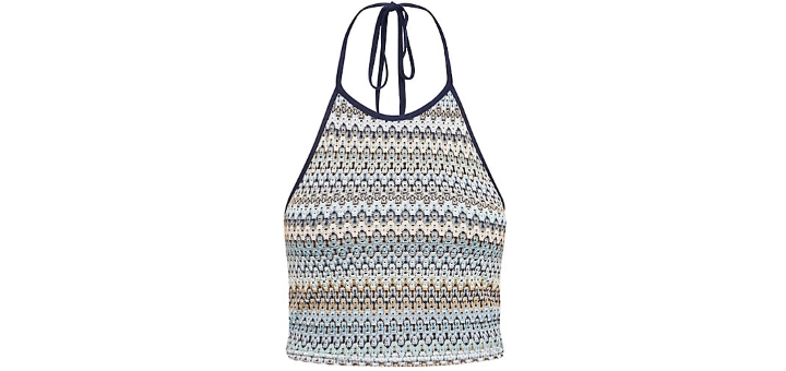 Blue abstract print halter neck crop top at New Look (£9.99)